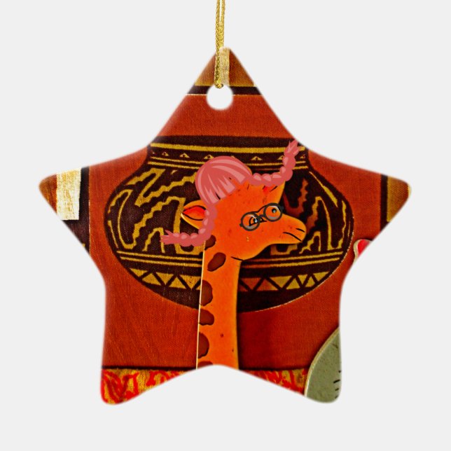 Giraffe Hat Art Print Ceramic Tree Decoration (Front)
