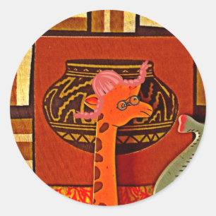 Giraffe Hat Art Print Classic Round Sticker