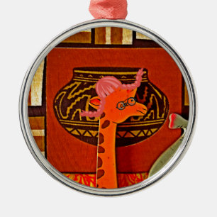 Giraffe Hat Art Print Metal Ornament