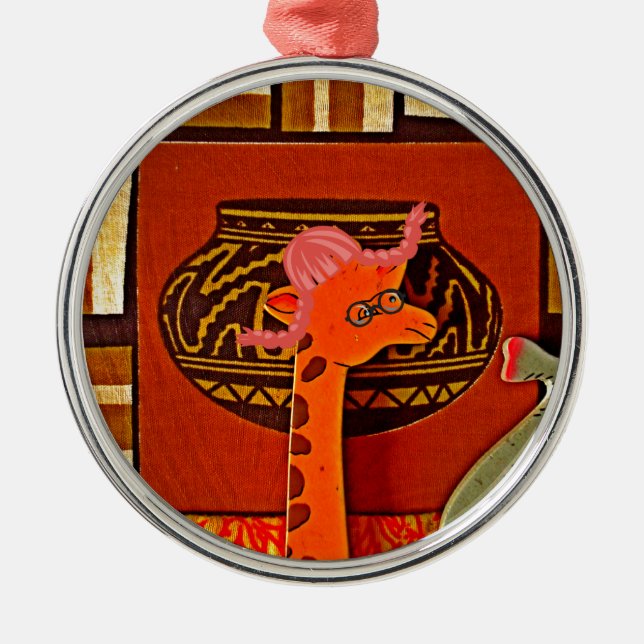 Giraffe Hat Art Print Metal Ornament (Front)