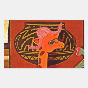 Giraffe Hat Art Print Rectangular Sticker