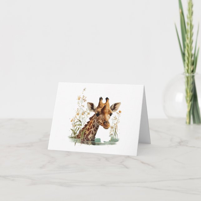 Giraffe Head with Flowers BLANK  Card (Front)