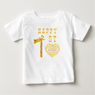  Giraffe Heart First Birthday Baby T-Shirt