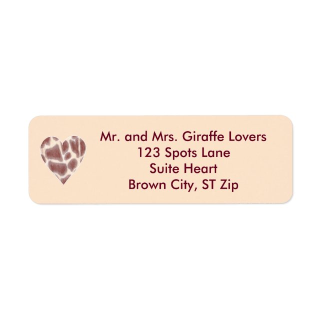 Giraffe Heart Personalised Address Labels (Front)