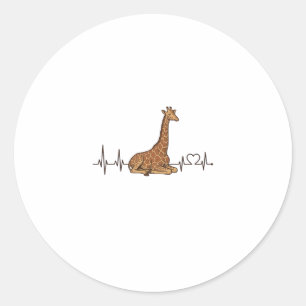 Giraffe Heartbeat Vintage Engraving Shirt Design_1 Classic Round Sticker