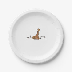 Giraffe Heartbeat Vintage Engraving Shirt Design_1 Paper Plate