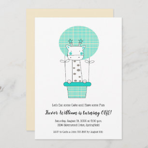 Giraffe Hot Air Balloon Boys First Birthday Invite