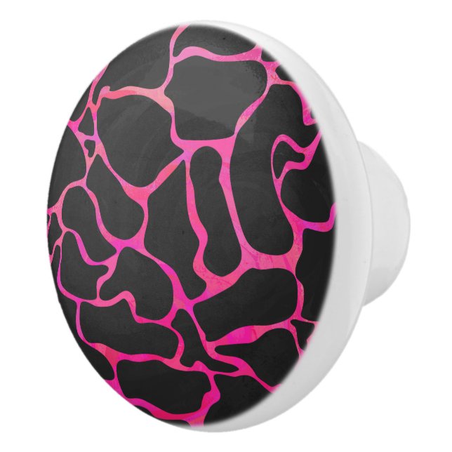 Giraffe Hot Pink and Black Print Ceramic Knob (Right)