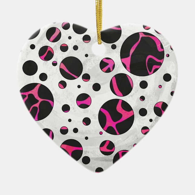 Giraffe Hot Pink and Black Print Ceramic Ornament (Front)