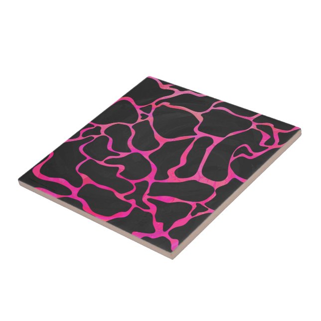 Giraffe Hot Pink and Black Print Ceramic Tile (Side)