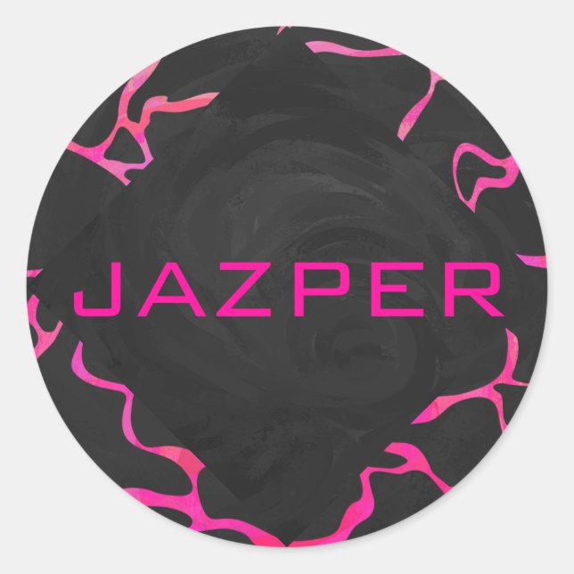 Giraffe Hot Pink and Black Print Classic Round Sticker (Front)