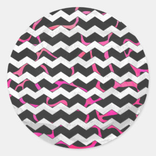 Giraffe Hot Pink and Black Print Classic Round Sticker