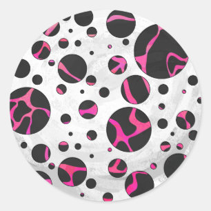 Giraffe Hot Pink and Black Print Classic Round Sticker