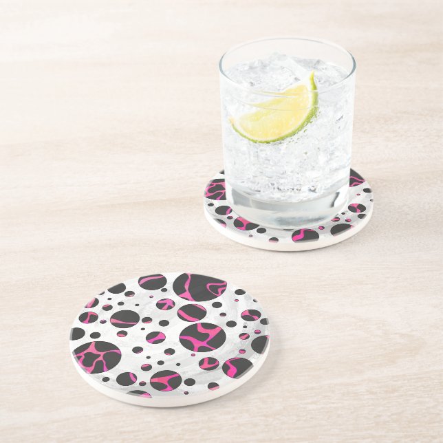 Giraffe Hot Pink and Black Print Coaster (Side)
