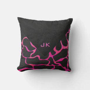 Giraffe Hot Pink and Black Print Cushion
