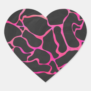 Giraffe Hot Pink and Black Print Heart Sticker