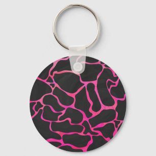 Giraffe Hot Pink and Black Print Key Ring