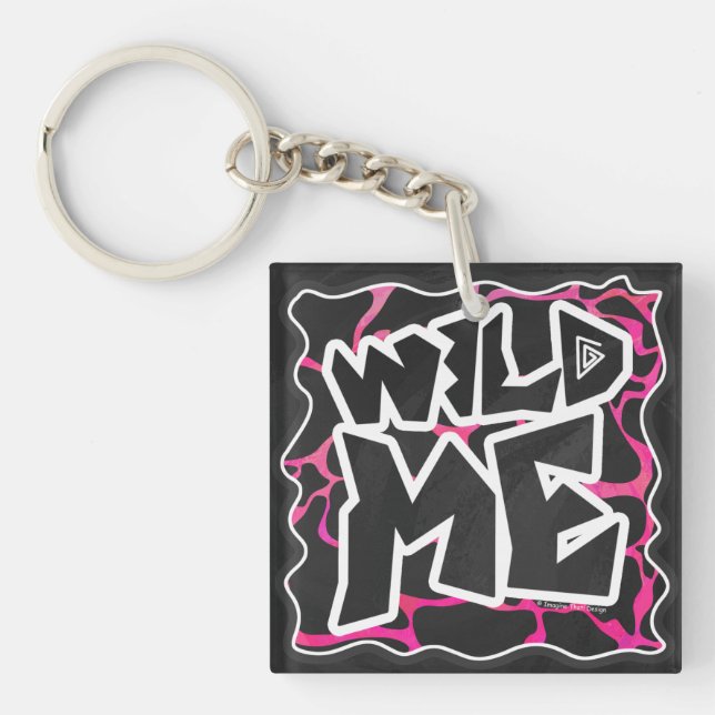 Giraffe Hot Pink and Black Print Key Ring (Front)
