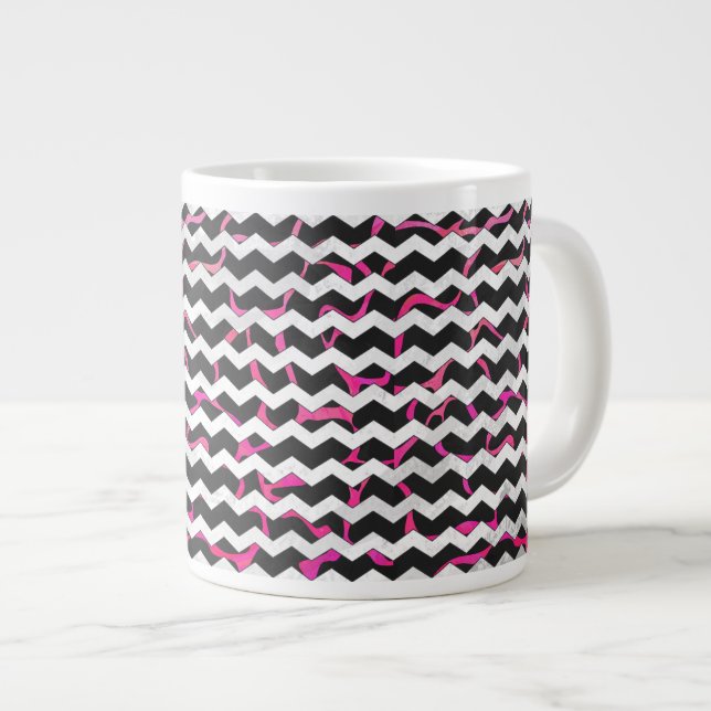 Giraffe Hot Pink and Black Print Large Coffee Mug (Front Right)