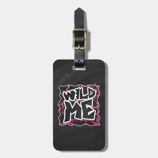 Giraffe Hot Pink and Black Print Luggage Tag (Front Vertical)