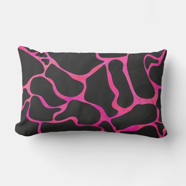 Giraffe Hot Pink and Black Print Lumbar Cushion (Front)