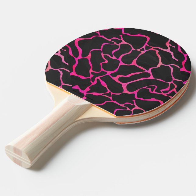 Giraffe Hot Pink and Black Print Ping Pong Paddle (Front Angle)