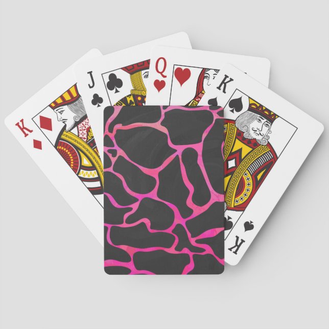 Giraffe Hot Pink and Black Print Playing Cards (Back)