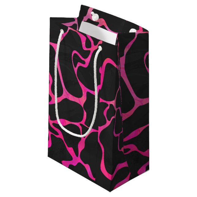 Giraffe Hot Pink and Black Print Small Gift Bag (Front Angled)