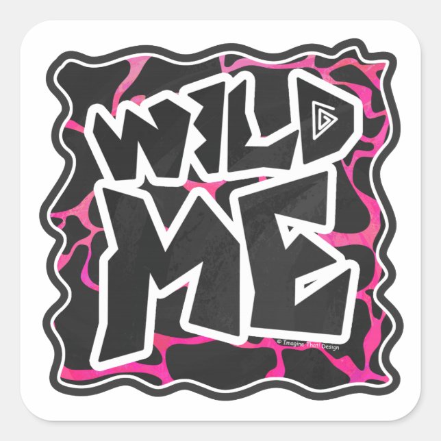 Giraffe Hot Pink and Black Print Square Sticker (Front)