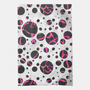 Giraffe Hot Pink and Black Print Tea Towel
