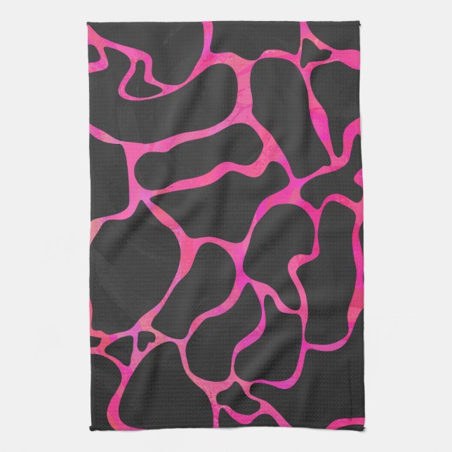 Giraffe Hot Pink and Black Print Tea Towel (Vertical)