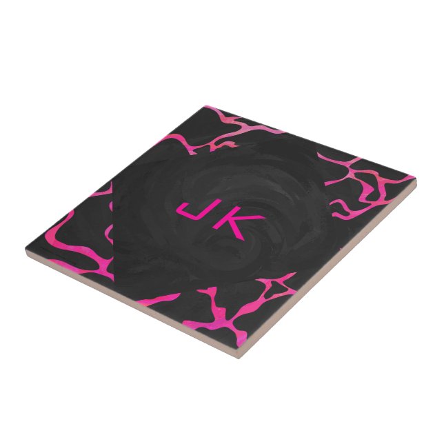 Giraffe Hot Pink and Black Print Tile (Side)
