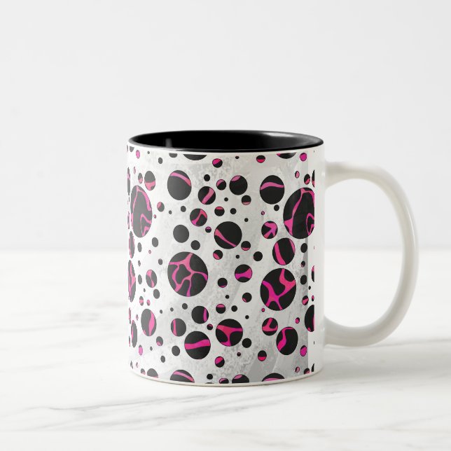 Giraffe Hot Pink and Black Print Two-Tone Coffee Mug (Right)