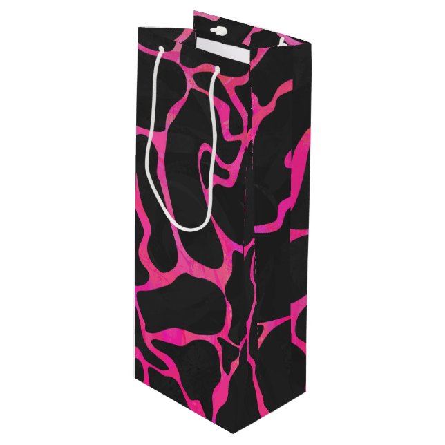 Giraffe Hot Pink and Black Print Wine Gift Bag (Front Angled)