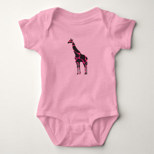 Giraffe Hot Pink and Black Silhouette Baby Bodysuit