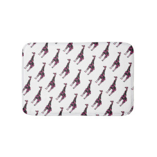 Giraffe Hot Pink and Black Silhouette Bath Mat