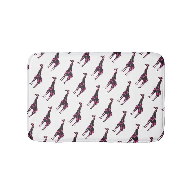 Giraffe Hot Pink and Black Silhouette Bath Mat (Front)
