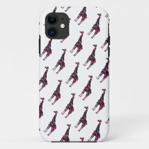 Giraffe Hot Pink and Black Silhouette iPhone 11 Case