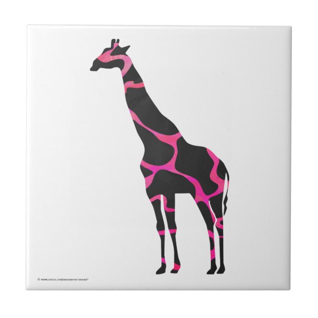 Giraffe Hot Pink and Black Silhouette Tile (Front)