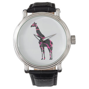 Giraffe Hot Pink and Black Silhouette Watch