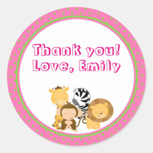 Giraffe Hot Pink Mint Green Thank You Sticker