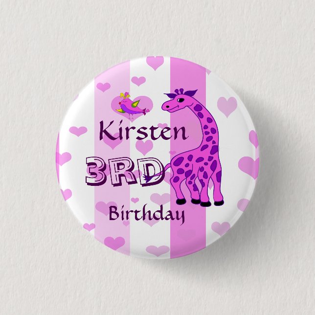 Giraffe illustration in pink colour 3 cm round badge (Front)