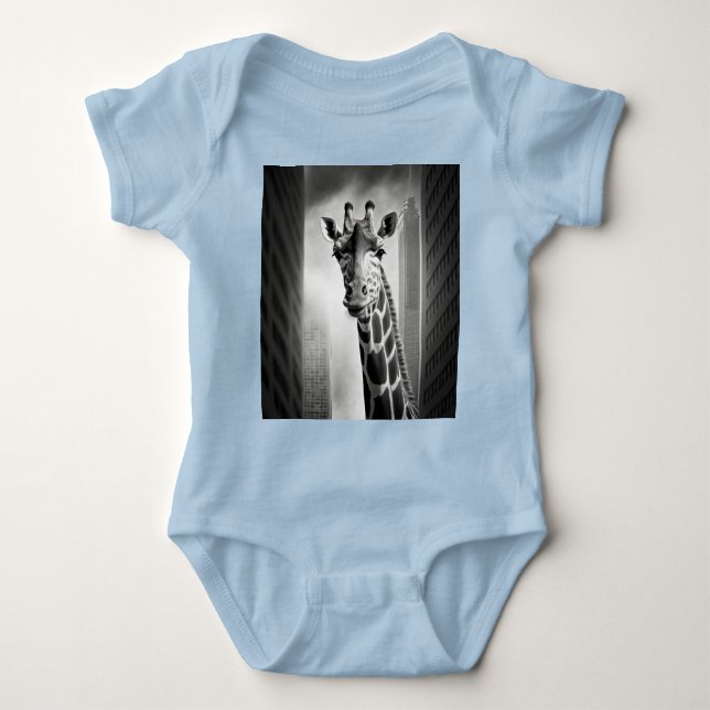 Giraffe in a Cityscape Baby Bodysuit (Front)