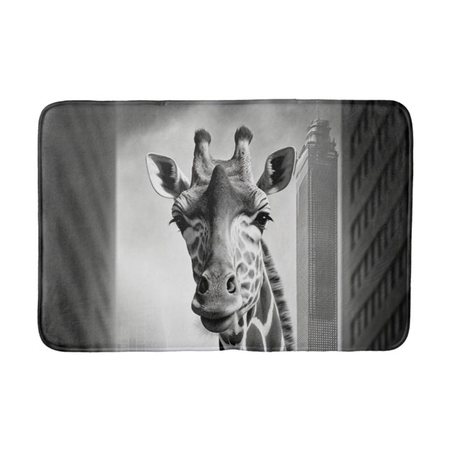 Giraffe in a Cityscape Bath Mat (Front)