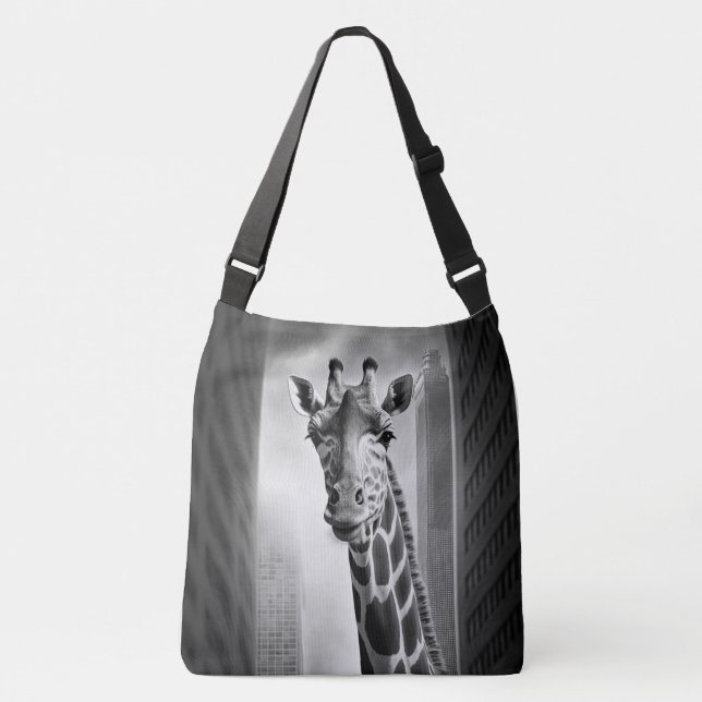 Giraffe in a Cityscape Crossbody Bag (Front)