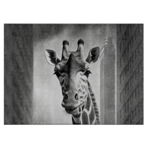 Giraffe in a Cityscape Cutting Board