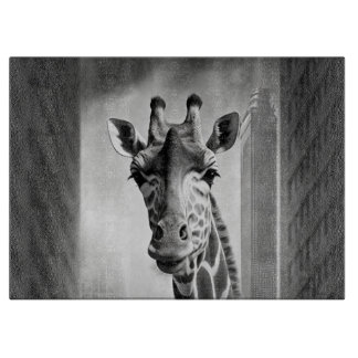 Giraffe in a Cityscape Cutting Board