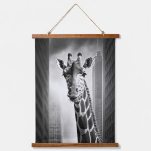 Giraffe in a Cityscape Hanging Tapestry