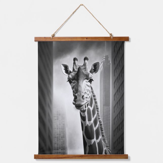 Giraffe in a Cityscape Hanging Tapestry (Front)