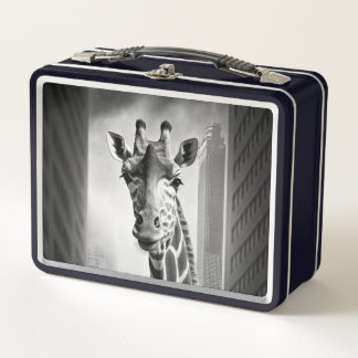 Giraffe in a Cityscape Metal Lunch Box